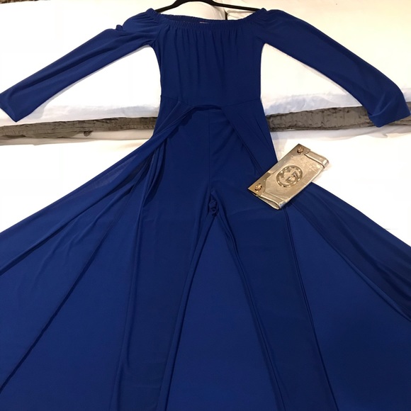 Royal Blue Off the Shoulder Jumpsuit - Picture 1 of 2
